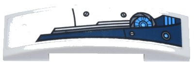 LEGO onderdeel Slope, Curved 4 x 1 x 2/3 Double with Dark Blue Stylized Wing Pattern Model Left Side (Sticker) - Set 70007 (93273pb039L)