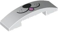 LEGO part Slope, Curved 4 x 1 x 2/3 Double with Black Mouth and Nose and Bright Pink Tongue Pattern 93273pb212
