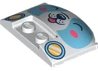 LEGO onderdeel Wedge 3 x 4 x 2/3 Triple Curved with Medium Azure Puppy Face with Dark Blue Nose, Coral Cheeks and Tongue and Car Headlights Pattern (93604pb021)