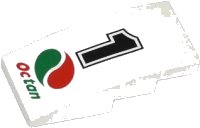 Slope, Curved 4 x 2 with Black Number 1 and Octan Logo Pattern (Sticker) - Set 60053 in wit, LEGO onderdeelnummer 93606pb019