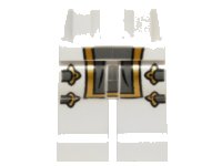 LEGO part Hips and Legs with Gray and Gold Loincloth and 4 Gold Clasps Pattern 970c00pb0432