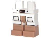 LEGO part Hips and Legs with Lab Coattails with 2 Black Pockets and Medium Nougat Boots Pattern 970c00pb0706