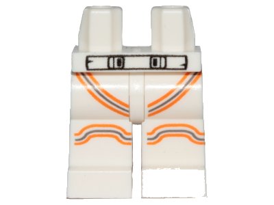LEGO part Hips and Legs with Black Outlined Belt, Dark Bluish Gray and Orange Stripes Pattern (970c00pb0973)