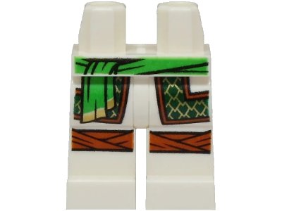 LEGO onderdeel Hips and Legs with Bright Green Sash, Robe Ends with Dark Green and Gold Trim, Dark Orange Knee Wrappings Pattern (970c00pb1599)