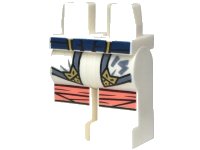 LEGO part Hips and Legs with Dark Blue Belt, Robe Ends with Sand Blue Hems and Gold Highlights, Ninjago Logogram Letter S, Coral Knee Wrappings Pattern 970c00pb1649