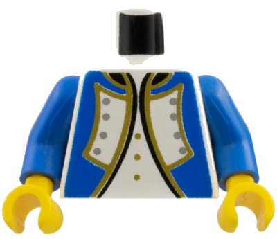 LEGO onderdeel Torso Imperial Governor / Admiral Blue Uniform Jacket with Black and Gold Trim and Silver Buttons over Shirt with Buttons Pattern / Blue Arms / Yellow Hands (973p3rc01)