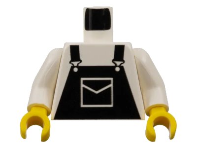 LEGO onderdeel Torso Overalls Black with Pocket Pattern / White Arms / Yellow Hands (973pb0202c01)