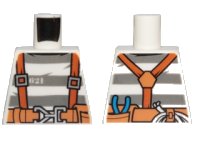 LEGO part Torso Town Prisoner Number 621, Gray Stripes, Suspenders and Belt with Pliers and Rope Pattern 973pb2759