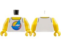 LEGO part Torso Tank Top with Dark Azure Sailboat with Bright Pink and White Stripes in Circle, Yellow Neck Pattern / Yellow Arms / Yellow Hands 973pb3572c01