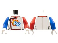 LEGO part Torso Racing Suit, Zipper, 'RR' Logo, Flames Pattern / Red Arm Left / Blue Arm Right / White Hands 973pb4472c01