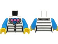 LEGO part Torso Female Jacket with Dark Bluish Gray Prison Stripes over Dark Azure Shirt, Dark Pink Bow Tie Pattern / Dark Azure Arms / Yellow Hands 973pb4570c01