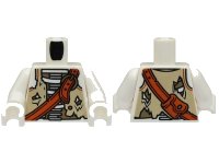 LEGO part Torso Skeleton Pirate, Tan and Dark Tan Tattered Vest and Dark Orange Shoulder Belt with Bag Pattern (BAM) / White Arms / White Hands 973pb5154c01