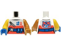 LEGO part Torso Female Top with Coral Panel and Cat Face, Blue Belt, Ninjago Logogram 'SORA' Pattern (BAM) / Pearl Gold Arm Left / Yellow Arm Right / Pearl Gold Hand Left / Blue Hand Right 973pb5249c01