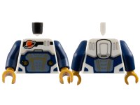 LEGO part Torso Reddish Orange and Black Classic Space Logo, Sand Blue Panel with Gold Lines, Dark Blue Trim Pattern / Dark Blue Arms / Pearl Gold Hands 973pb5515c01
