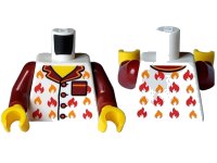 LEGO part Torso Pajama Shirt with Buttons, Dark Red Pocket and Collar, Red and Orange Flames, Yellow Neck Pattern / Dark Red Arms / Yellow Hands 973pb5528c01