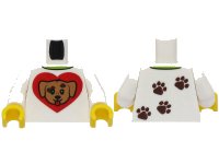 LEGO part Torso Shirt with Lime Collar, Medium Nougat Dog Head on Red Heart, Dark Brown Paw Prints on Back Pattern (BAM) / White Arms / Yellow Hands 973pb5626c01