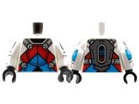 LEGO part Torso Armor with Black Neck, Dark Azure and Red Chevrons, Light Bluish Gray Straps and Dark Bluish Gray Jetpack on Back Pattern / White Arms with Black Octagon, Dark Azure Elbow and Red Sport Mountain Pattern / Black Hands 973pb5921c01