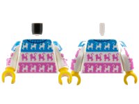 LEGO part Torso Sweater with Black Collar and Cats on Dark Azure and Dark Pink Panels Pattern / White Arms with Cats on Dark Azure and Dark Pink Panels Pattern / Yellow Hands 973pb5928c01