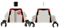LEGO part Torso Racing Suit with Black and Red Collar, Shoulders, Sides and Haas Formula 1 Logo Stylized Capital Letter H Pattern / White Arms / Black Hands 973pb5967c01