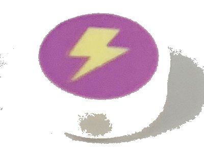 LEGO part Tile, Round 1 x 1 with Bright Light Yellow Lightning Bolt on Medium Lavender Background Pattern (98138pb123)