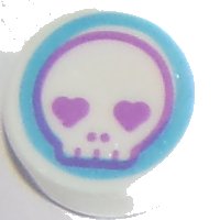 LEGO onderdeel Tile, Round 1 x 1 with Skull Face with Heart Eyes in Medium Azure Circle Pattern 98138pb132