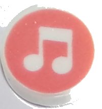 LEGO part Tile, Round 1 x 1 with Music Notes on Coral Background Pattern 98138pb134
