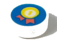 LEGO part Tile, Round 1 x 1 with Yellow Number 1 in Circle Medal with Coral Ribbons on Dark Azure Background Pattern 98138pb155