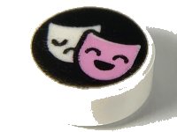LEGO part Tile, Round 1 x 1 with White and Bright Pink Tragedy/Comedy Theater Masks on Black Background Pattern 98138pb163