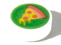 LEGO part Tile, Round 1 x 1 with Yellow Pizza Slice with Coral Crust and Pepperoni on Bright Green Background Pattern 98138pb164