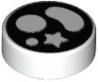 LEGO part Tile, Round 1 x 1 with Circles, Bean, and Star on Black Background Pattern 98138pb184