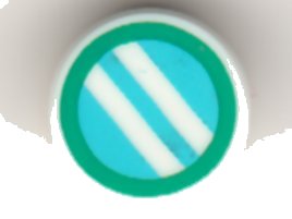 LEGO onderdeel Tile, Round 1 x 1 with Medium Azure Circle with Stripes and Dark Turquoise Border Pattern (98138pb191)