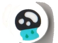 LEGO part Tile, Round 1 x 1 with Black Eye with White Spots and Bean, Medium Azure Tear Stream with Dark Turquoise Drops Pattern 98138pb192