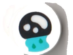 LEGO part Tile, Round 1 x 1 with Black Eye with White Spots and Bean, Medium Azure Tear Stream with Dark Turquoise Drops Pattern (98138pb192)