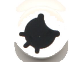 LEGO part Tile, Round 1 x 1 with Black Circle Eye with Partially Closed Curved Eyelid and Eyelashes Pattern (98138pb193)