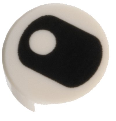 LEGO part Tile, Round 1 x 1 with Black Eye Squinting with Pupil Vertically Centered Pattern (98138pb204)