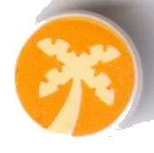 LEGO part Tile, Round 1 x 1 with Bright Light Yellow Palm Tree on Bright Light Orange Background Pattern (98138pb238)