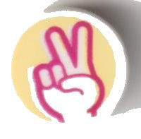 LEGO part Tile, Round 1 x 1 with Peace Sign Hand with Magenta Outline on Bright Light Yellow Background Pattern 98138pb244