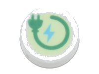 LEGO part Tile, Round 1 x 1 with Green Electric Power Plug and Medium Azure Lightning Bolt on Yellowish Green Background Pattern 98138pb264