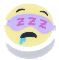 LEGO part Tile, Round 1 x 1 with Emoji, Bright Light Yellow Face, Lavender Eye Mask, Dark Pink 'ZZZ', Medium Azure Drool, and Black Open Mouth and Eyebrows Pattern 98138pb268