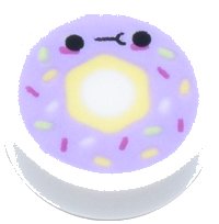 LEGO part Tile, Round 1 x 1 with Donut / Doughnut with Lavender Frosting, Sprinkles, and Black Eyes and Mouth Pattern 98138pb275