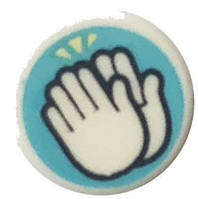 LEGO part Tile, Round 1 x 1 with Clapping Hands with Black Outlines on Medium Azure Background Pattern (98138pb278)