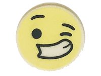 LEGO part Tile, Round 1 x 1 with Emoji, Bright Light Yellow Winking Face, Large Smile with Teeth, and Black Eyes and Eyebrows Pattern 98138pb280