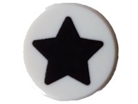 LEGO part Tile, Round 1 x 1 with Black Star Pattern 98138pb363