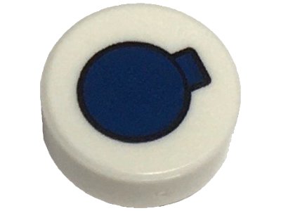 LEGO part Tile, Round 1 x 1 with Dark Blue Circle with Tab Spray Can Top Pattern (98138pb372)