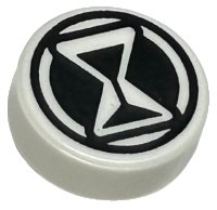 LEGO part Tile, Round 1 x 1 with Black Hourglass and Circle Pattern 98138pb387