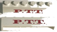 LEGO part Brick 1 x 6 without Bottom Tubes with Cross Side Supports with Red 'P.T.T.' Thick Pattern crssprt02pb022