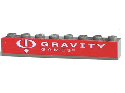 LEGO part Brick 1 x 8 with White Gravity Games Logo on Red Background Pattern (Sticker) - Set 3535 (3008pb041)