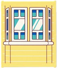 LEGO part Glass for Window 1 x 6 x 6 Flat Front with Bay Window, Blue and Medium Azure Panes with White Frames and Reflections Pattern 42509pb12