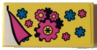 LEGO part Tile 2 x 4 with Blanket with Dark Pink Gears and Flowers Pattern (Sticker) - Set 41329 87079pb1040