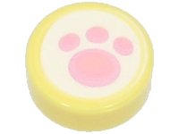 LEGO part Tile, Round 1 x 1 with Bright Pink Paw Print on White Background Pattern 98138pb339